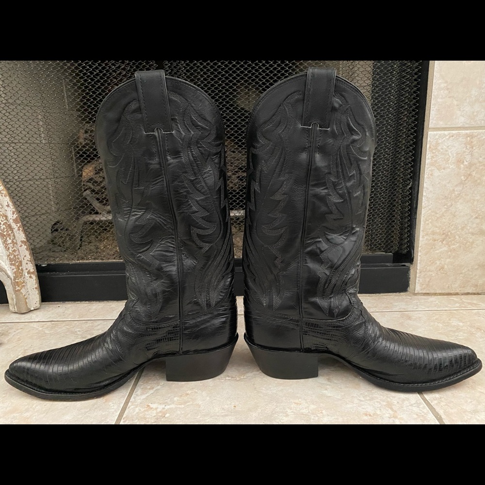 Justin Exotic Black Teju Lizard Cowboy Boots
